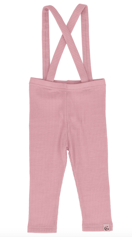 Gullkorn chalk baby ull-longs med sele lillarosa