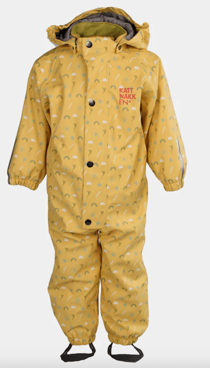 Kattnakken Babyregndress dugg bananskum