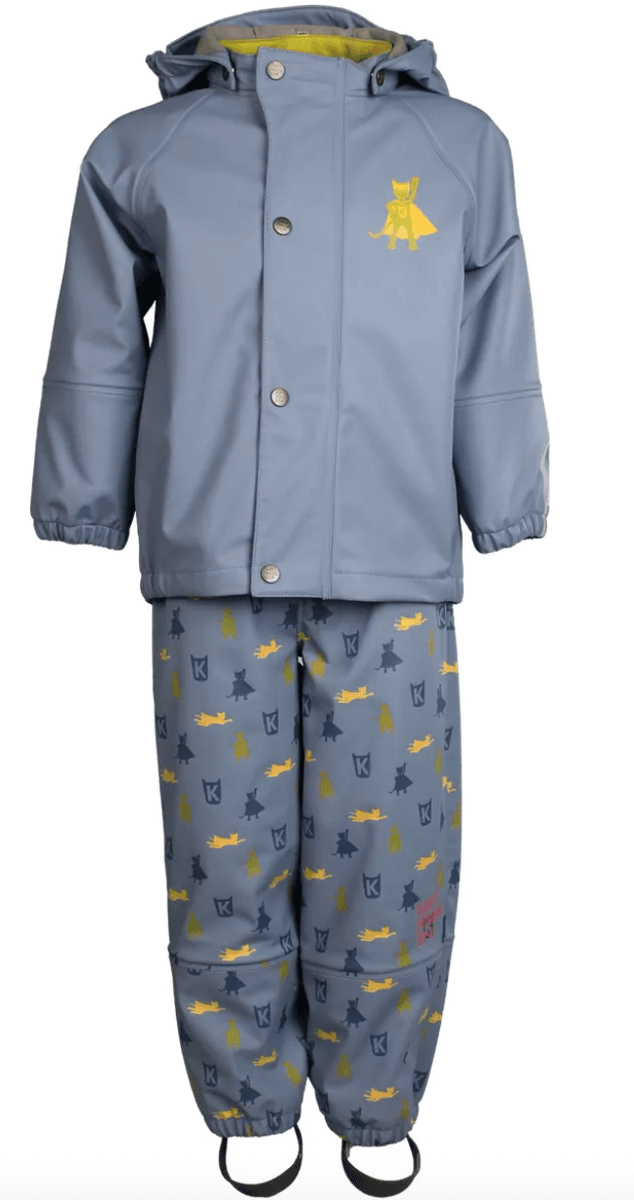 Kattnakken Regnsett Plask superhelt mjuk blå