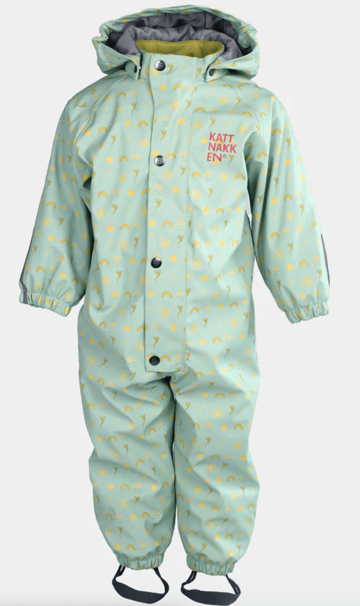 Kattnakken Babyregndress dugg jane pistasj