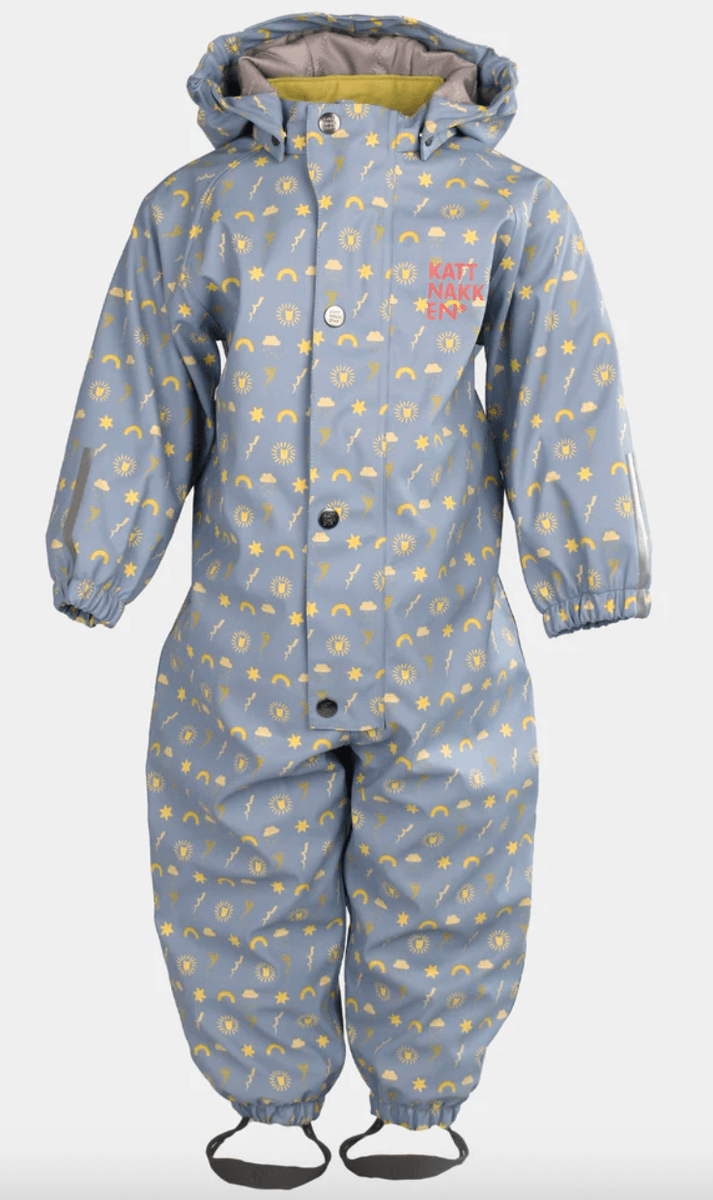 Kattnakken Babyregndress dugg myk blå